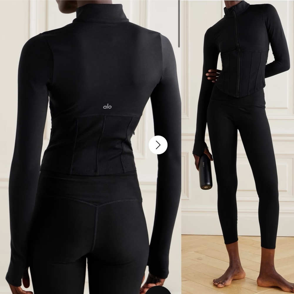 Alo Yoga Airbrush Corset Full Zip Jacket Size Small Black Athleisure Zip-Up